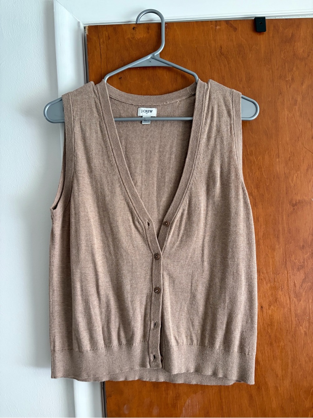 J.Crew Sleeveless Button-Front Knit Vest in Beige-Taupe